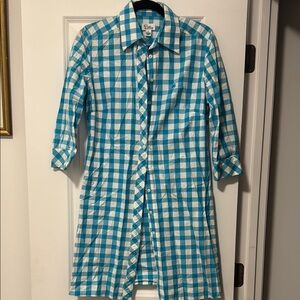 Blue and White Checkered Button-Up Dress